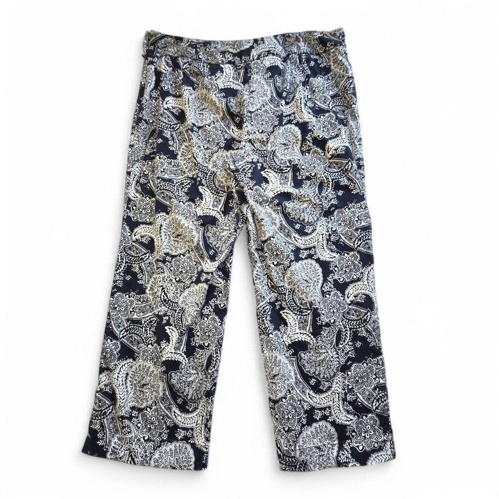 Ann Taylor Womens Paisley Cropped Capri Pant Navy Blue/White Side Zipper Size 12 - Picture 2 of 11